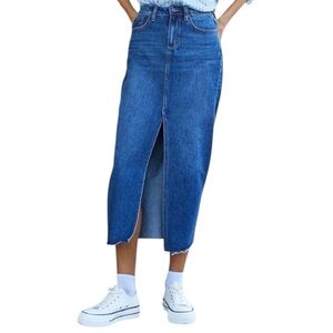 Bluenotes Women's Blue Denim High Waist Raw Edge Midi Jean Skirt Size XLarge NWT
